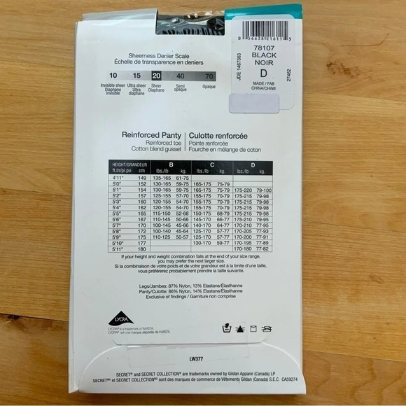 3/$25 SECRET Black Comfort Fit Sheer Tights - Picture 4 of 7